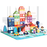Colorful wooden blocks sorted by shade on a flat surface