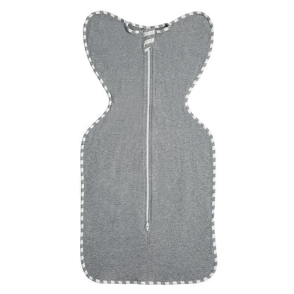 Pure cotton baby swaddle sleeping bag in soft studio light, full sleeveless view