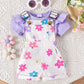 Girls Cotton Printed Top and Overalls Two-Piece Set