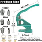 Bench mount hand lever grommet press for leather and fabric, with interchangeable dies and pins
