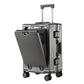 Front opening travel case with the lid down showing the laptop pocket behind it
