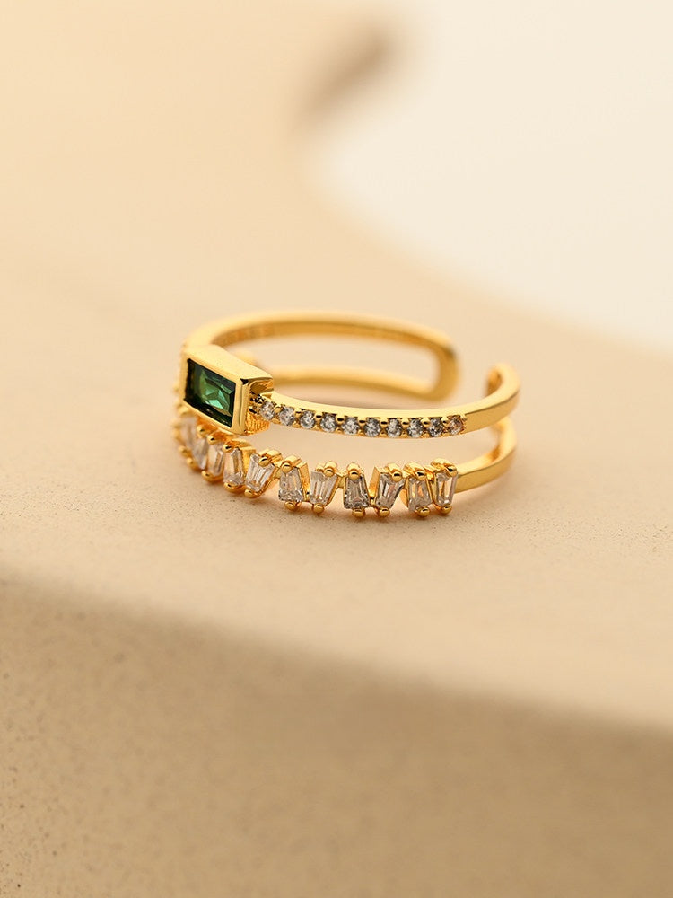Top-down view of the vintage double-layer ring laid flat showing both parallel bands