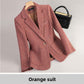 Orange red flecked tweed blazer with tan lining and patch pockets, option photo captioned orange suit, view 2 of 7