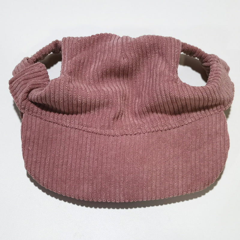 Corduroy pet cap with a drawstring toggle under the chin for fit