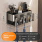 Three person gunmetal gray holder with three brush clips, 19.2 x 7.7 x 8.3 cm, no cups included