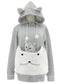 Light gray cat ear hoodie with white plush cat face pouch and white pompoms, size S option