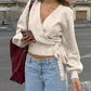 V-neck bottoming sweater autumn and winter irregular strap short top