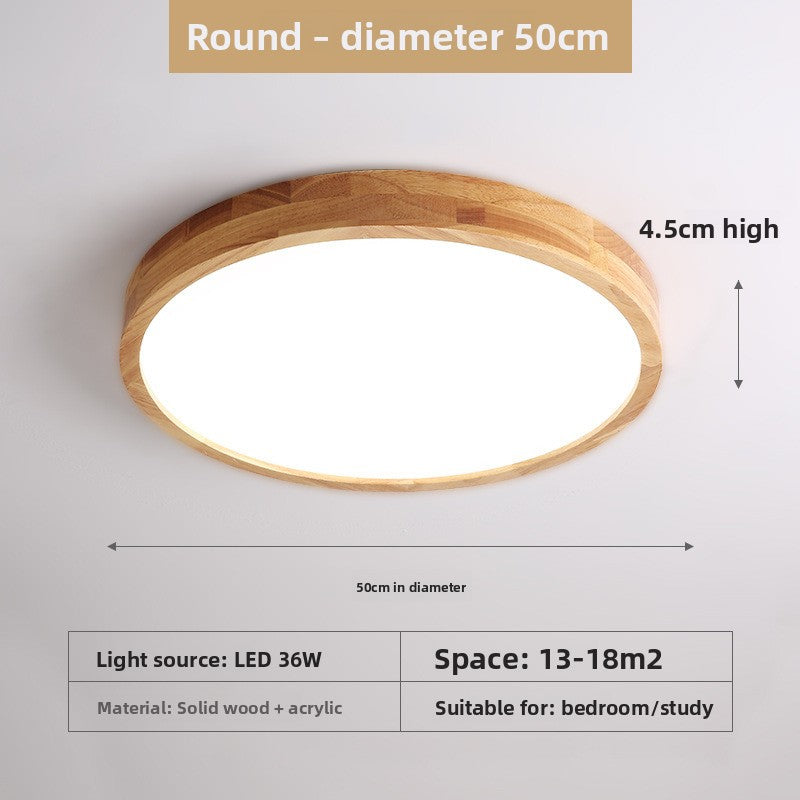 Round 50 cm solid wood LED ceiling lamp, 4.5 cm high, 36 W, for 13 to 18 square meters, stepless dimming