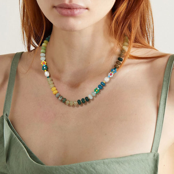 Natural Stone and Pearl Beaded Necklace