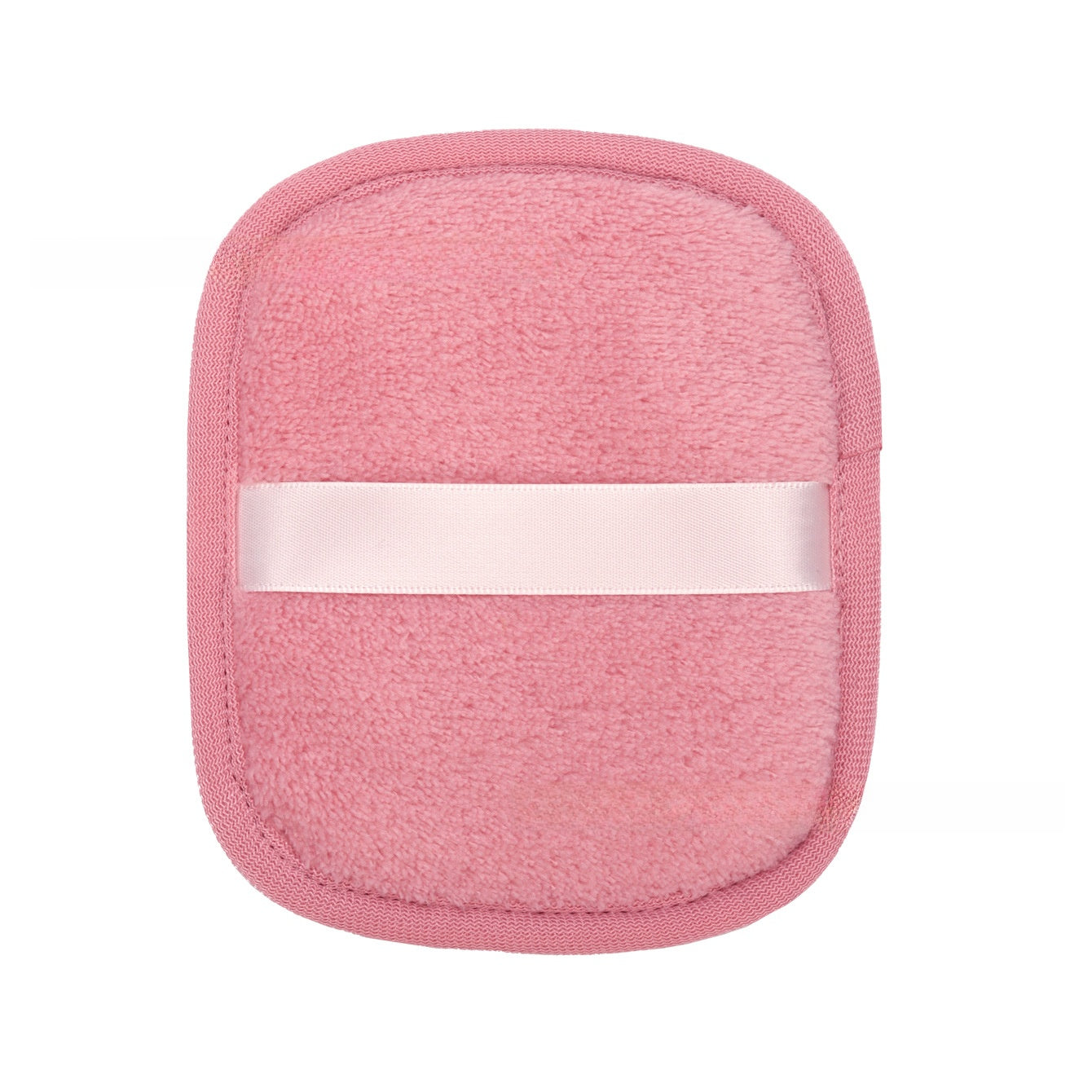 Soft plush reusable makeup remover pad with a satin back strap, single color option