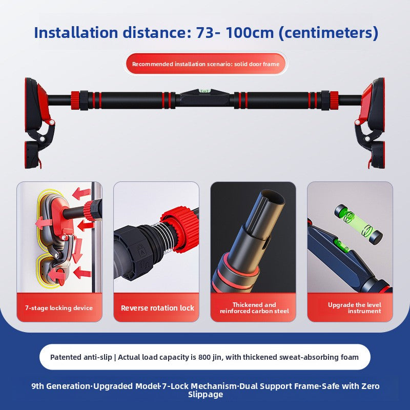 Reverse rotation locking mechanism on the adjustable door frame pull-up bar