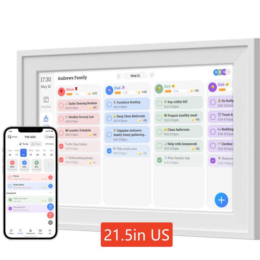 Digital calendar display showing shared plans added remotely from a phone app