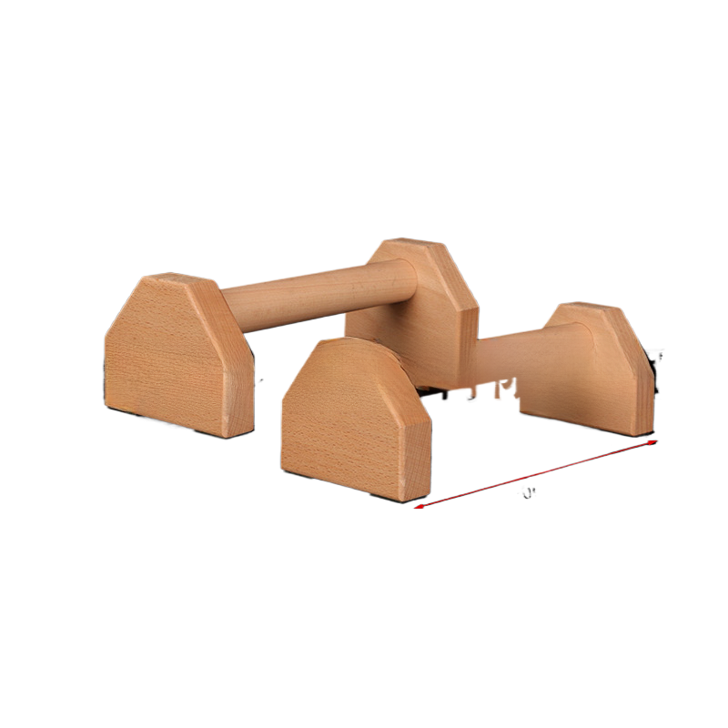 Hexagonal beech push up bars with a length marker drawn along the lower bar