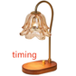 Candle warmer lamp, amber tulip shade, walnut wood base, timer dimmer, plain version, UK plug