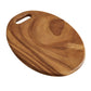 Walnut solid handle cutting board 40 by 25 cm shown with its shaped hang handle