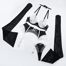 Spitzen-Mesh-Dessous Fünfteiliges Set