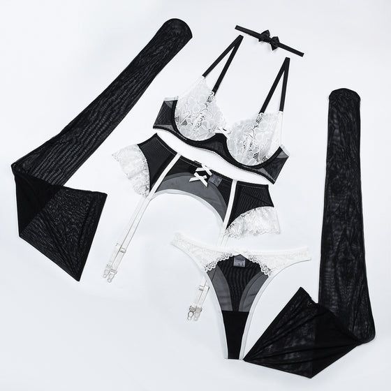 Spitzen-Mesh-Dessous Fünfteiliges Set