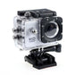 Action camera in its case seen from the front with the wide angle lens
