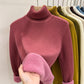 Rose Red high collar fleece lined knit sweater, size M option, shown on a hanger