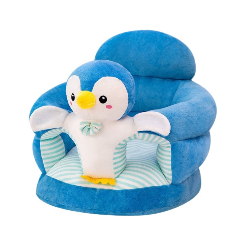 Plush baby floor seat with a soft animal friend at the front and a padded ring for supervised sitting