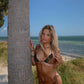 Lace tie bikini set angled view of top and bottom pieces
