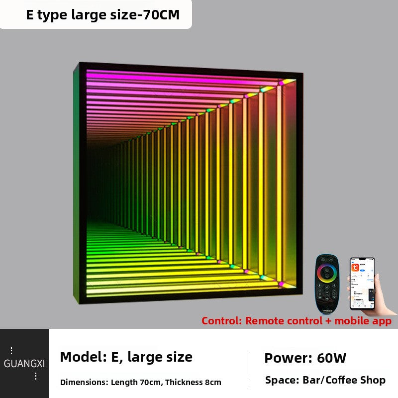 RGB infinity mirror lamp glowing multicolor as a bar and lounge light feature