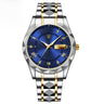 Gold Accented Blue Dial Steel Strap