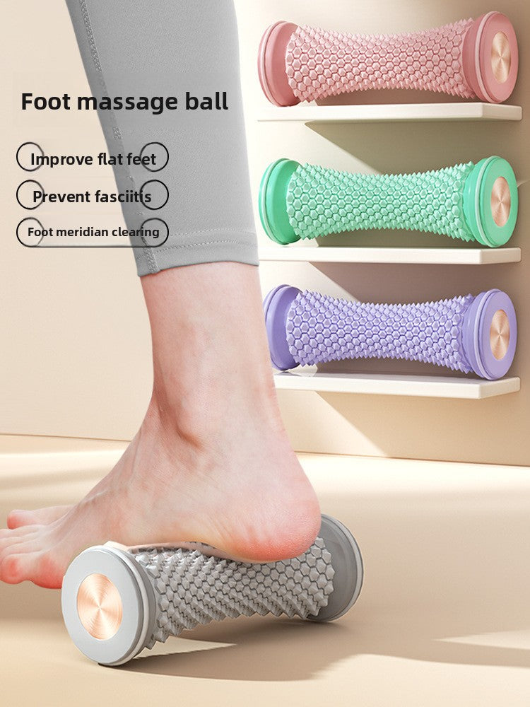 Side profile of the foot massage roller showing the studded rolling barrel