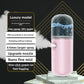 White nano facial mister on stone with notes on tank water, toner and fast mist