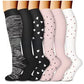Knee high compression socks with athletic stripe prints for running and cycling
