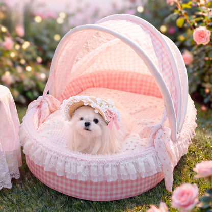 Princess style pet bed with padded raised sides for cats and small dogs