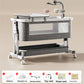 Gray baby crib with a white frame, nursing table and hanging cloud mobile, Toy model shown, light gray option