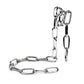 Bright silver electroplated iron chain wine bottle holder shown without a bottle on a white background