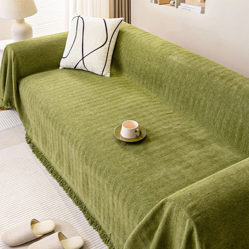Chenille sofa cover shown flat to display the herringbone weave texture
