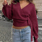 V-neck bottoming sweater autumn and winter irregular strap short top