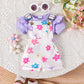 Girls Cotton Printed Top and Overalls Two-Piece Set