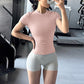 Light Pink fitted short sleeve fitness T-shirt with light gray shorts, size XL option