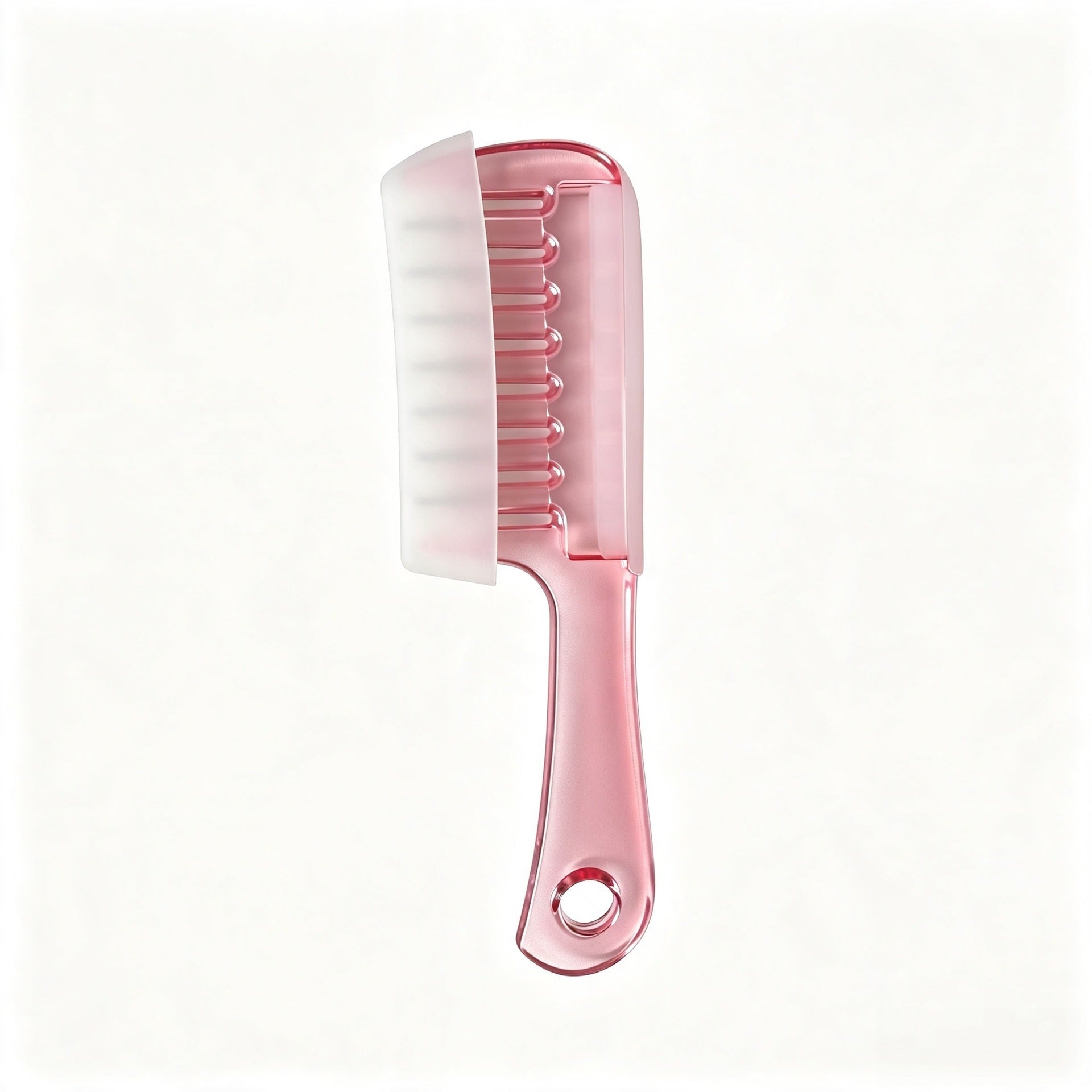 Clear crystal massage comb with wide teeth and metal tipped pins for scalp serum application