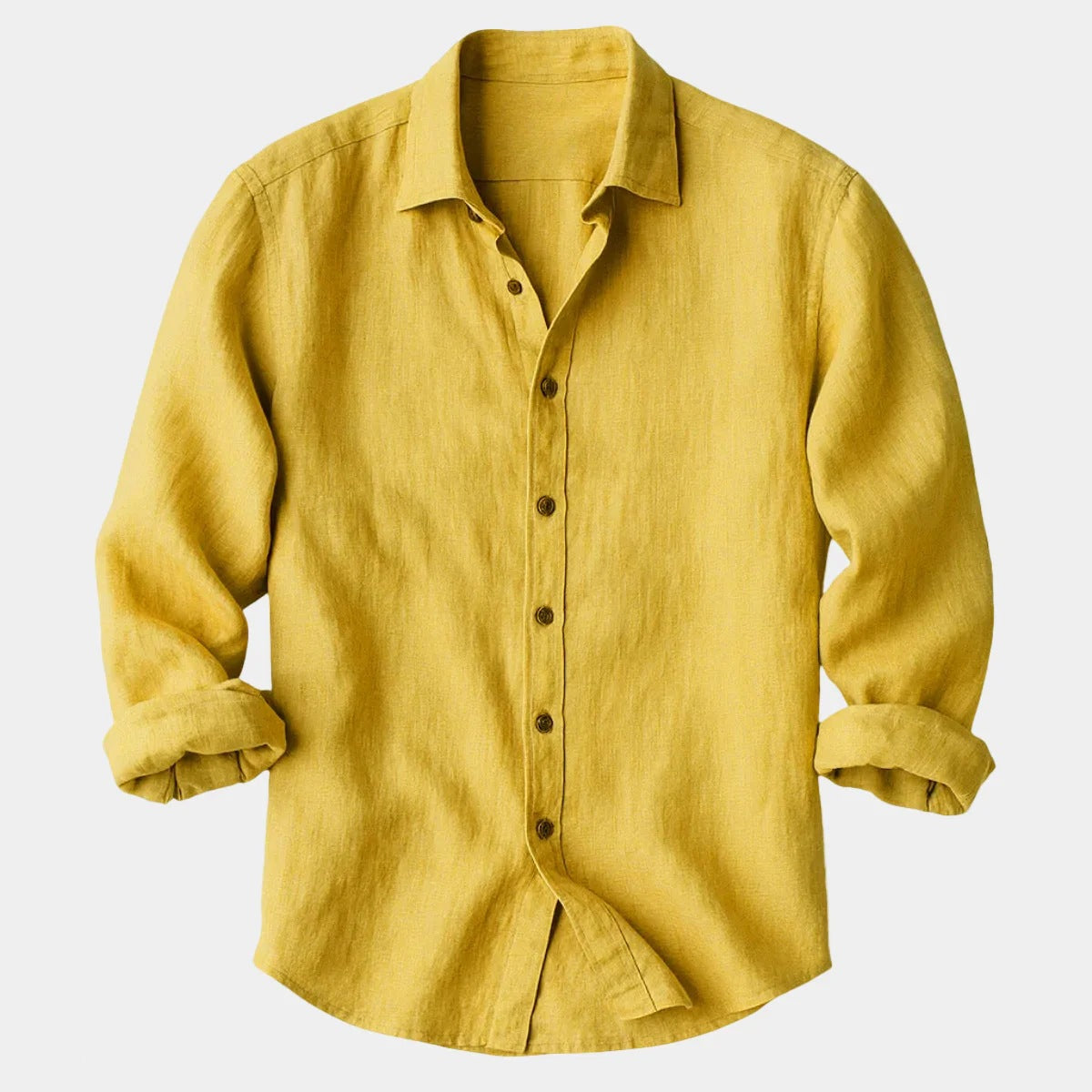 solid Yellow mens long sleeve linen look button up shirt