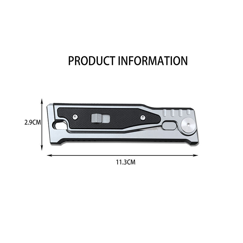 Product information diagram of the closed folding pocket knife measuring 11.3 cm long and 2.9 cm wide