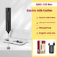 Black KJBQ-23X-Box milk frother with whisk heads in a white storage box and charging cable