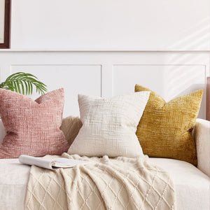 Solid colour chenille cushion cover showing the slubby crosshatch weave of the soft polyester chenille face