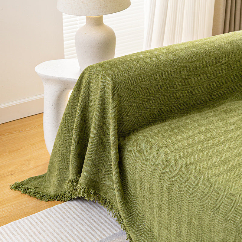 Close up of the chenille pile and herringbone pattern on the sofa cover