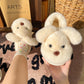 Fuzzy puppy design house slippers with faux fur upper and non slip EVA sole, cozy indoor scuff style