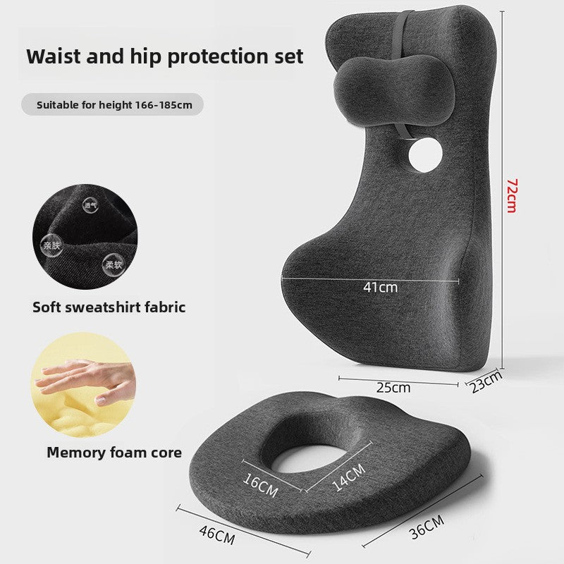 Grey memory foam back and lumbar cushion shown against a light background