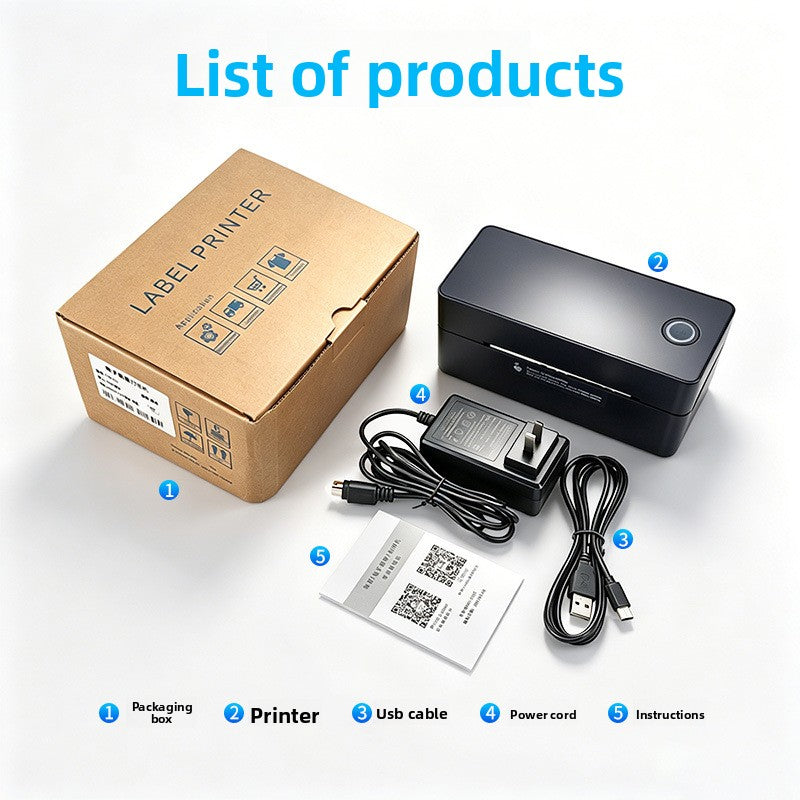 White thermal label printer with a round power button on top