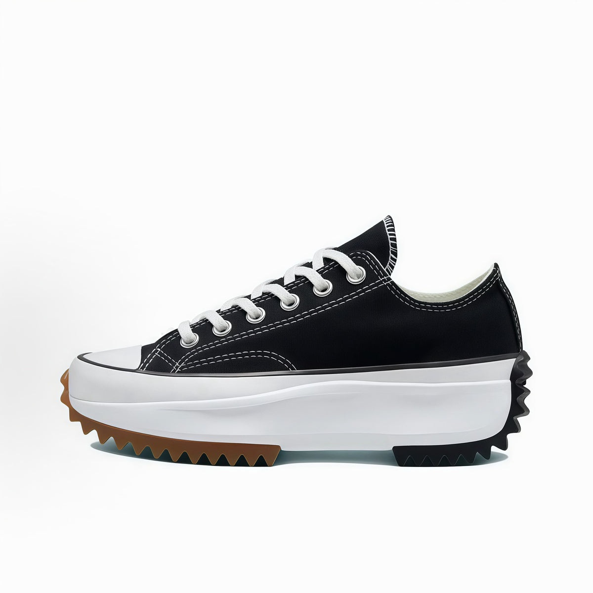 Black Low-Top platform canvas sneaker with chunky white serrated sole, size 36 option photo