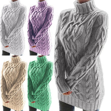 Women's Retro Cable Knit Turtleneck Sweater Dress
