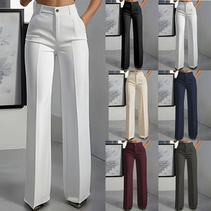 Womens High Waist Wide Leg Trousers | side profile detail