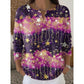 Christmas Tree Print Long Sleeve Henley Knit Top